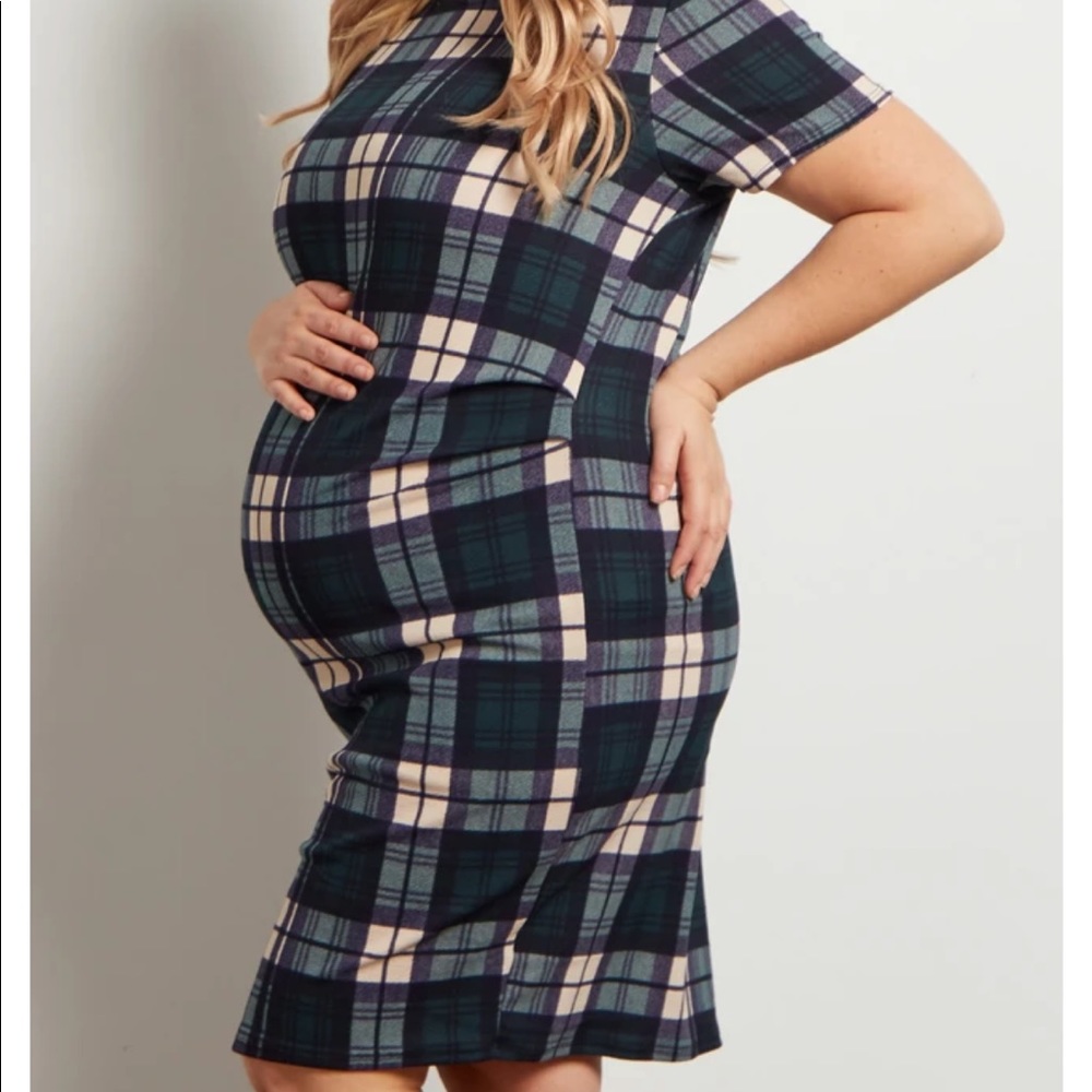 Green/Blue Plaid Fitted Pinkblush Maternity 3XL